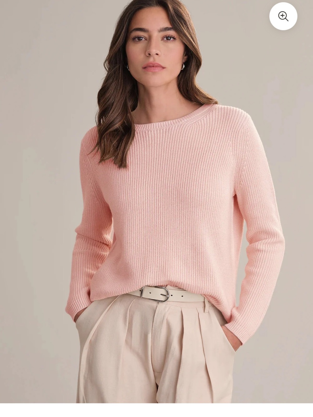 525 America Emma Organic Cotton Shaker Stitch Crewneck Sweater in Blush Pink XS